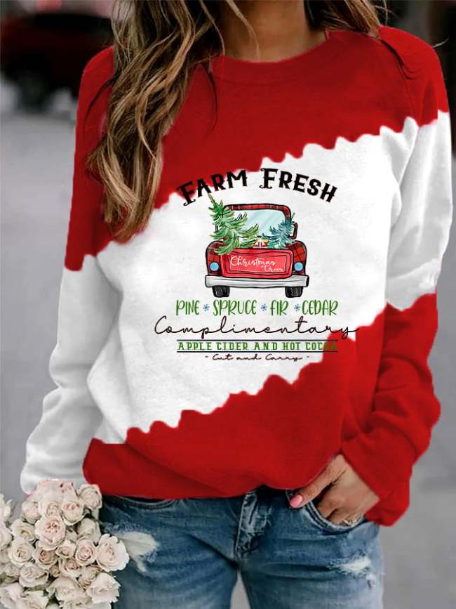 Women's Christmas Tree Farm Fresh Pine Spruce Fir Cedar Print Casual Sweatshirt