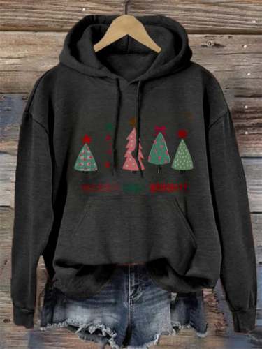 Women's Christmas Tree Print Drawstring Sweatshirt