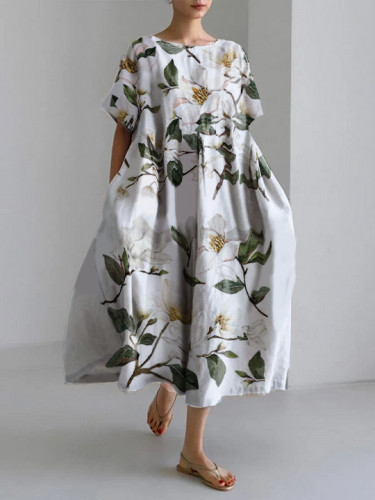 Casual Loose Round Neck Floral Dress