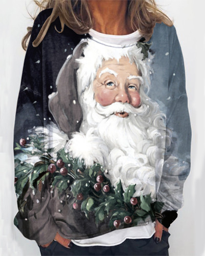 Gray Berry Santa Oversized Long Sleeve Sweatshirt