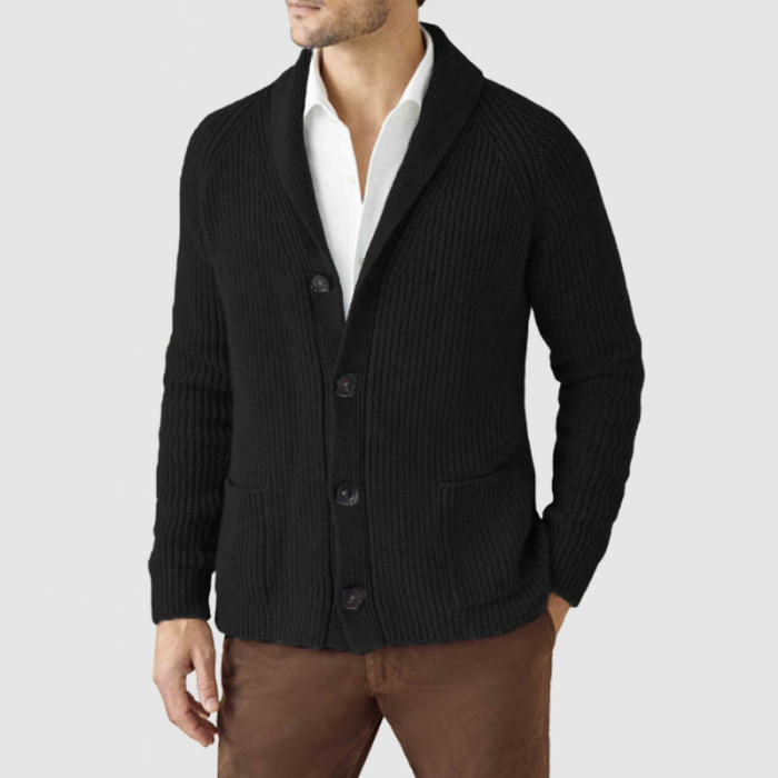 Men's Casual Lapel Long Sleeve Knit Jacket