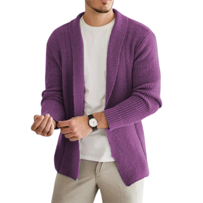 Men's Classic Casual Lapel Long Sleeve Cashmere Knit Cardigan
