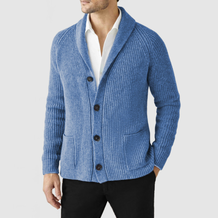 Men's Casual Lapel Long Sleeve Knit Jacket