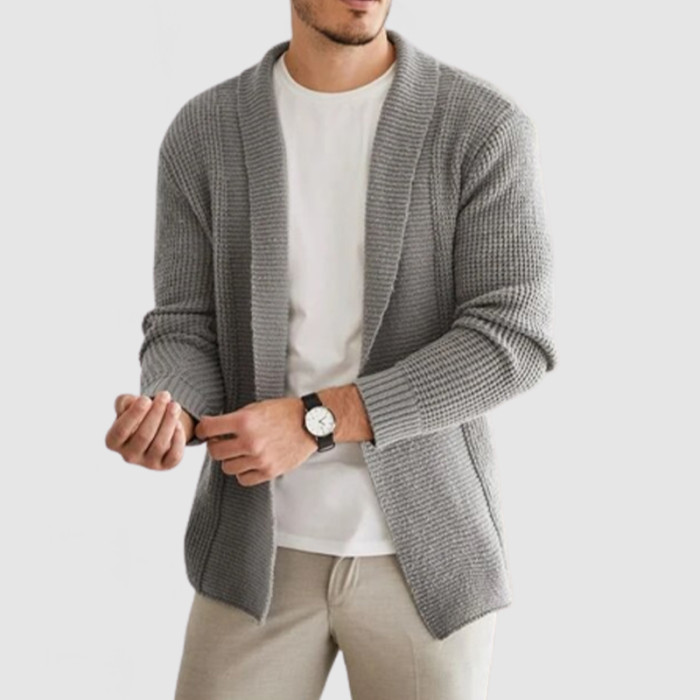 Men's Classic Casual Lapel Long Sleeve Cashmere Knit Cardigan