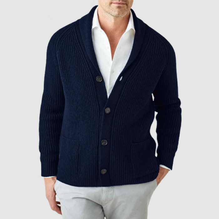 Men's Casual Lapel Long Sleeve Knit Jacket