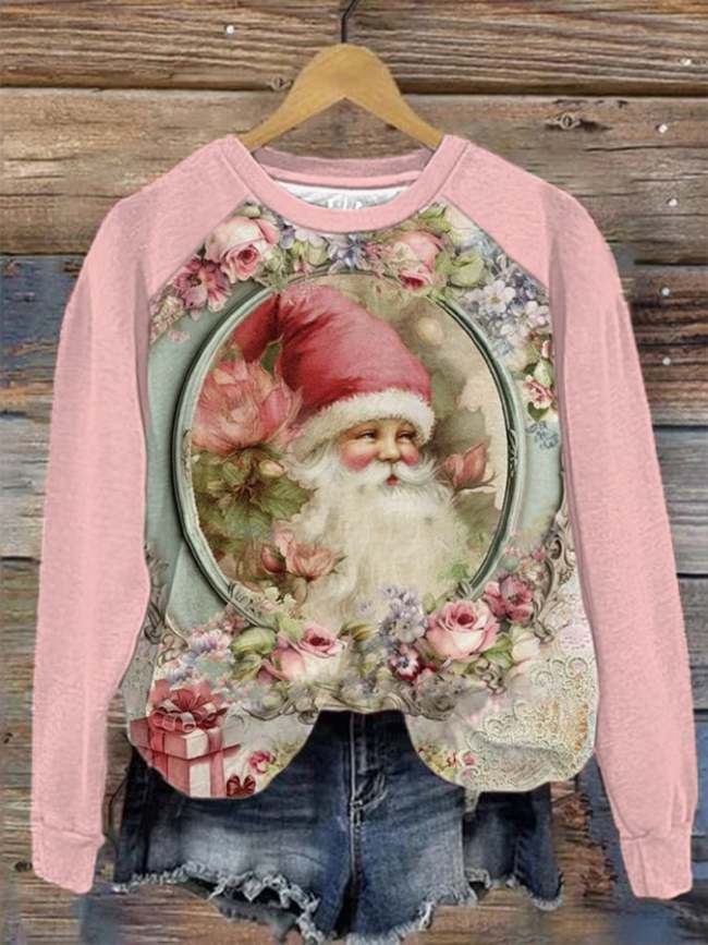 Women's Vintage Santa Print Sweatshirt