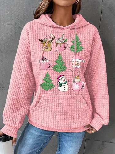 Women's Pink Christmas Print Long Sleeve Sweatshirt