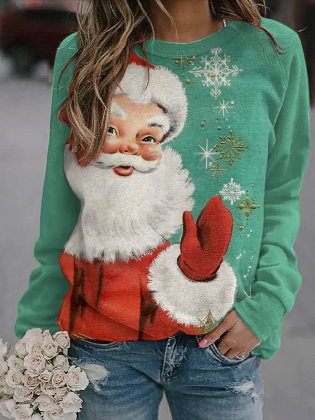 Women's Vintage Santa Print Sweatshirt