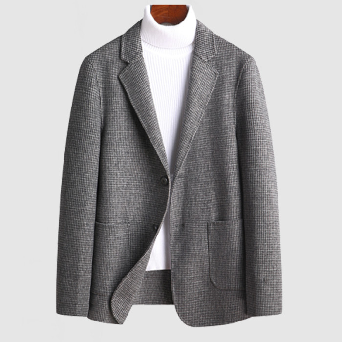 Men's Gentleman Lapel Button Wool Plaid Blazer