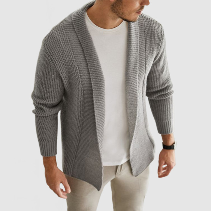 Men's Classic Casual Lapel Long Sleeve Cashmere Knit Cardigan