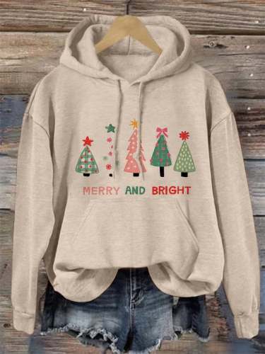 Women's Christmas Tree Print Drawstring Sweatshirt