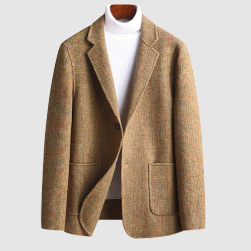 Men's Gentleman Lapel Button Wool Plaid Blazer