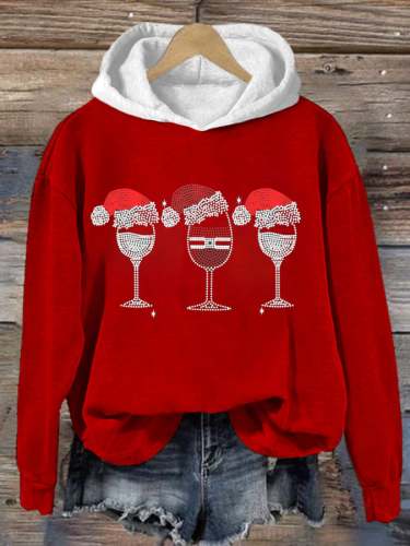 Women's Christmas Red Wine Glass Retro Casual Print Sweatshirt