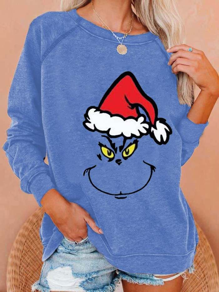 Women's Christmas Grinch Print Casual Crewneck Sweatshirt