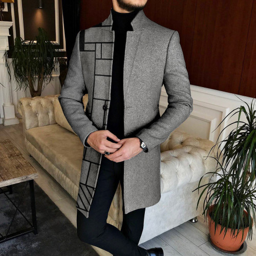 Men's Geometric Mid-Length Tweed Coat