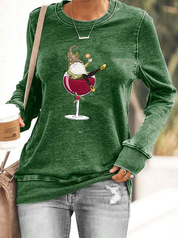 Women's Christmas Wineglass Gnome Sweatshirt