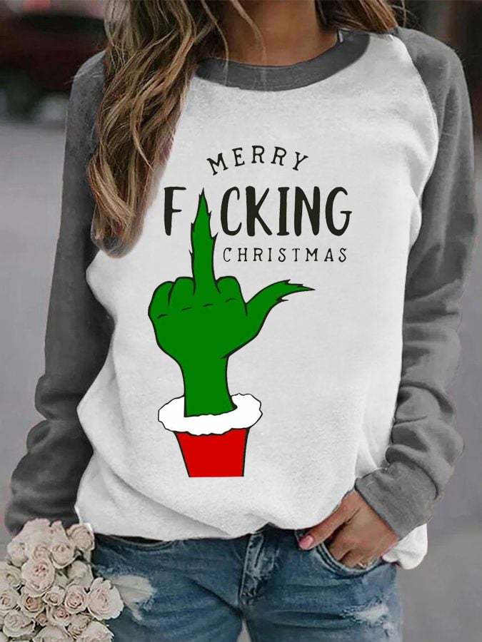 Women's Merry Christmas Fcking Grinchy Print Casual Sweatshirt