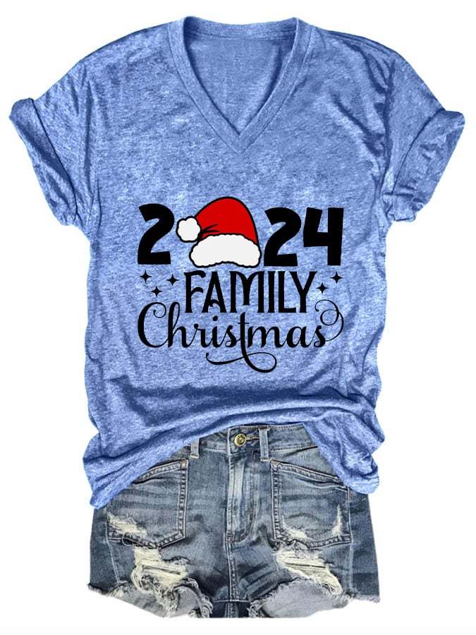 Women's 2024 Family Christmas V-Neck T-Shirt