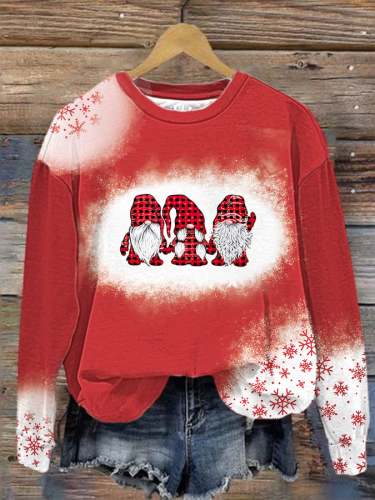 Women's Christmas Gnome Snow Print Sweatshirt