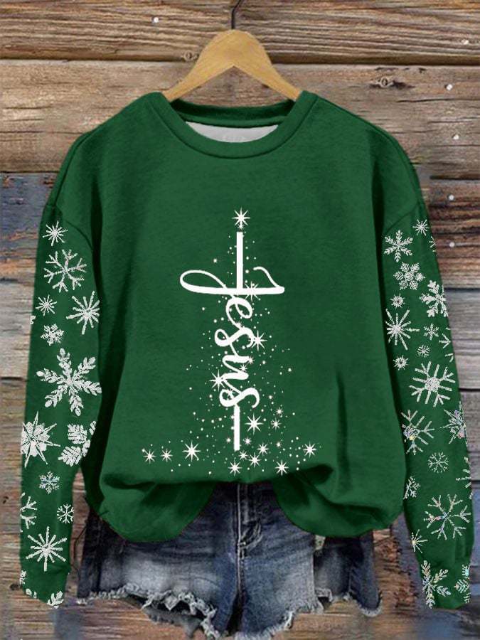 Women's Jesus Snowflake Print Sweatshirt