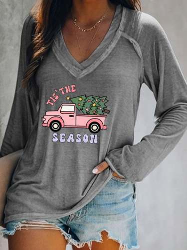 Women's Christmas Tree 'Tis The Season' Print Long Sleeve T-Shirt