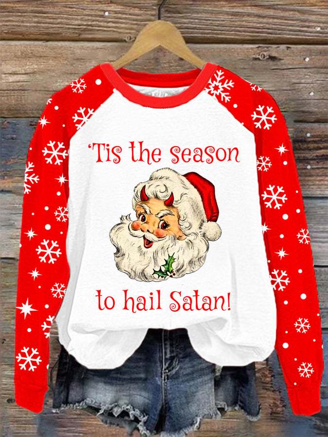 Women's Christmas Tis The Season To Hail Satan Print Sweatshirt