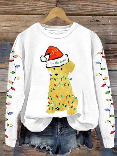 Women's Christmas Tis the season dog lantern print sweater