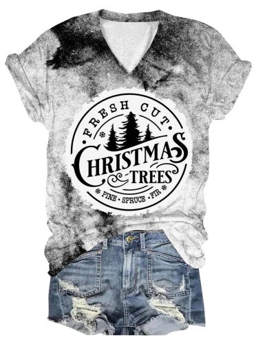 Women's Fresh Cut Christmas Trees Print V-Neck T-Shirt