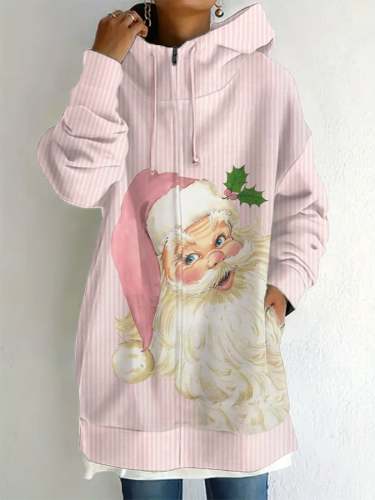 Women's Christmas Print Zip Hoodie