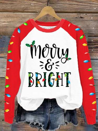 Women's Christmas Merry & Bright Lantern Print Sweatshirt
