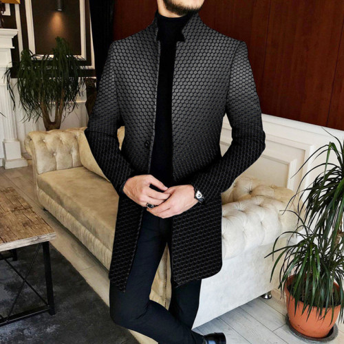 Men's Dark Pattern Gradient Standing Collar Mid-Length Coat
