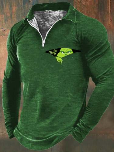 Men's Christmas V-Neck Zipper Casual T-Shirt