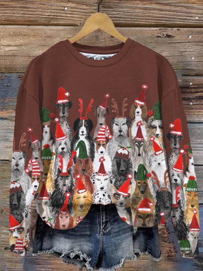 Women's Christmas Dogs Print Sweatshirt