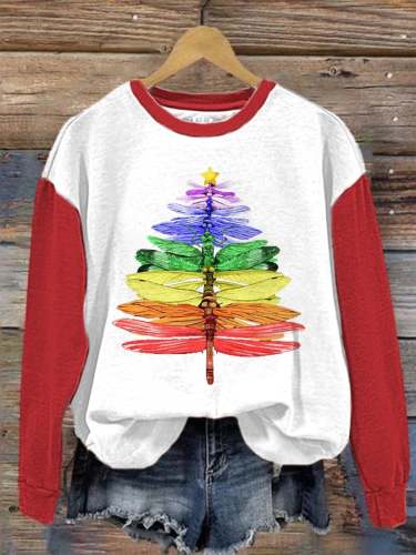 Women's Dragonfly Christmas Tree Print Sweatshirt