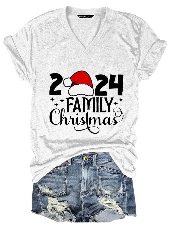 Women's 2024 Family Christmas V-Neck T-Shirt