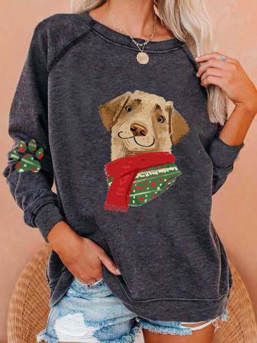 Women's Christmas Dog Print Sweatshirt