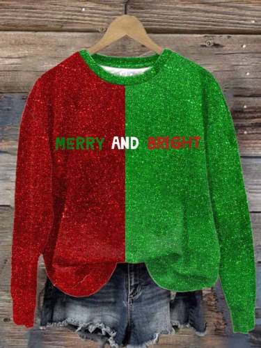 Women's Merry And Bright Christmas Tree Print Long Sleeve Sweatshirt