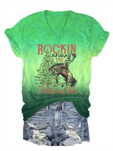 Women's Rockin Around The Christmas Tree V Neck T-Shirt