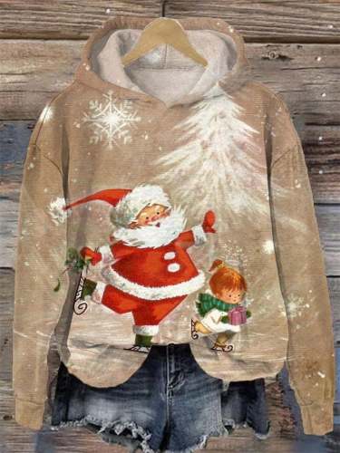 Women's Santa Claus Print Hoodie Long Sleeve Sweatshirt