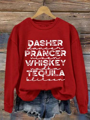 Women's Funny Christmas Dasher Dancer Prancer Vixen Comet Cupid Donner Blitzen Rudolphr Printed Sweatshirt