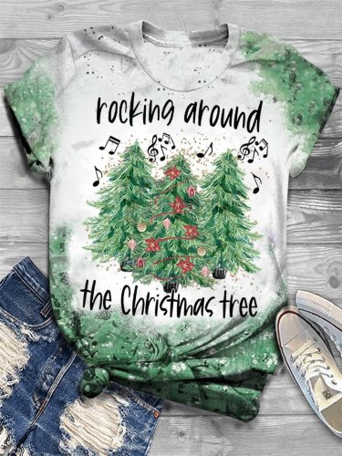 Women's Rocking Around The Christmas Tree Print T-Shirt