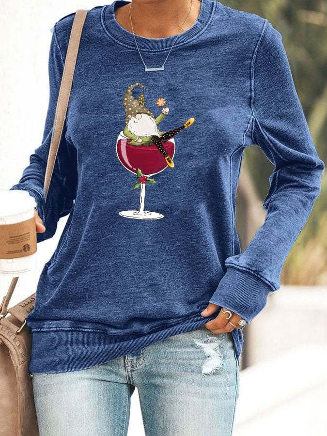 Women's Christmas Wineglass Gnome Sweatshirt