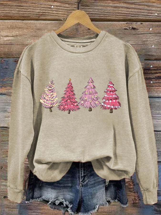 Women's Pink Light Tree Print Sweatshirt