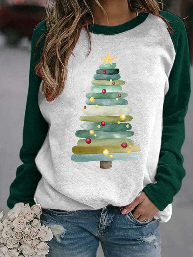Women's Watercolor Tree Print Sweatshirt