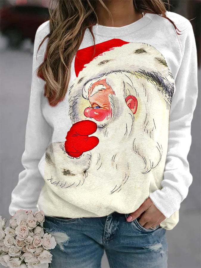 Women's Retro Santa Print Casual Sweatshirt