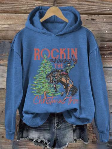 Women's Rockin Around The Christmas Tree Print Hoodie