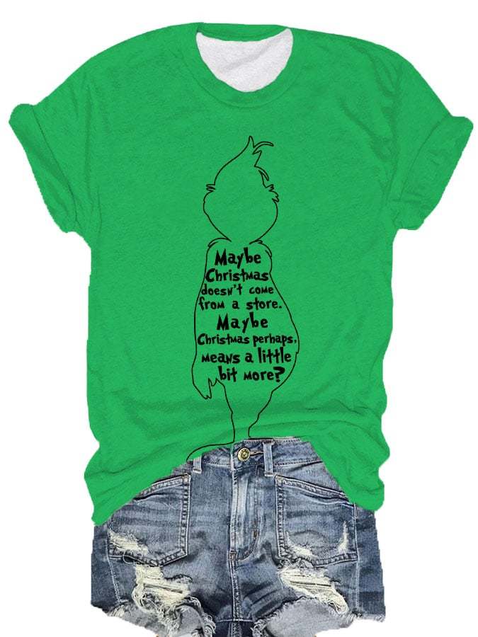 Women's Christmas Green Monster Print T-shirt