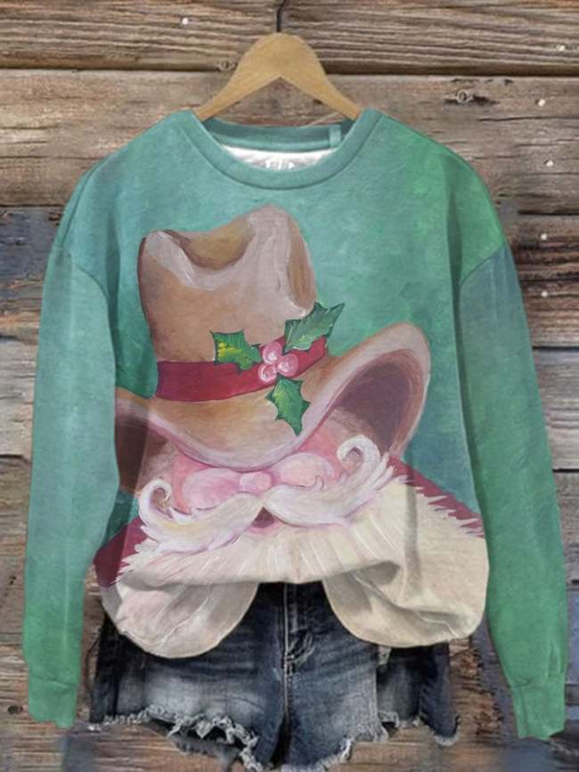 Women's Vintage Santa Print Crew Neck Sweatshirt