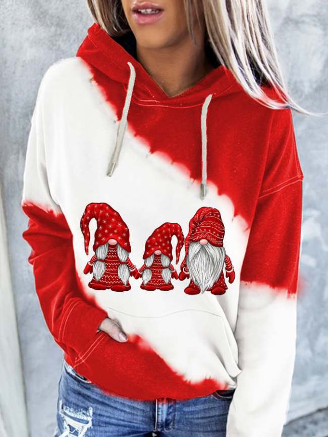 Women's Christmas Gnome Print Hoodie