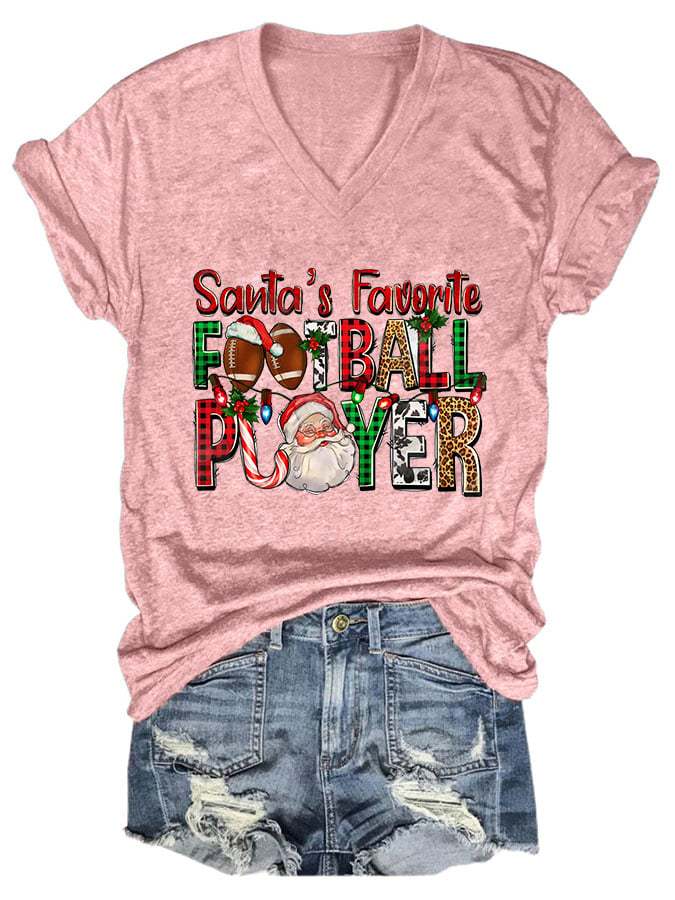 Women's Santa's Favorite Football Player Print Casual T-Shirt